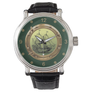 Galleon Sailing Ship ~ Brass Porthole ~    Watch