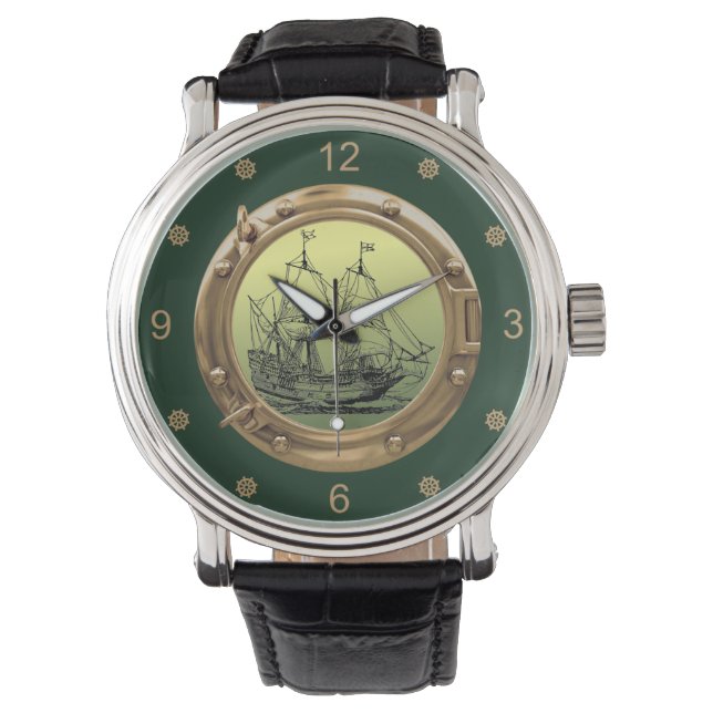Galleon Sailing Ship ~ Brass Porthole ~    Watch (Front)