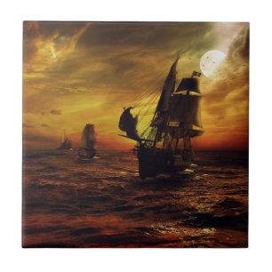 Galleons in the Moonlight Tile