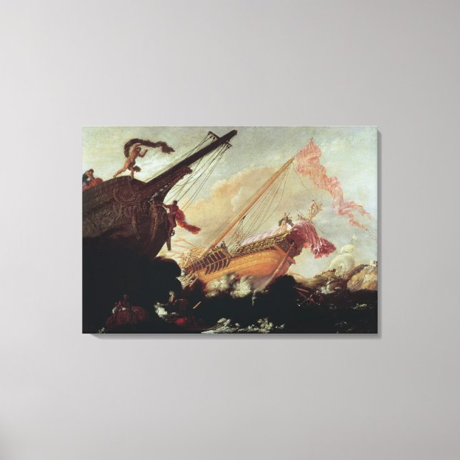 Galleons wrecked on a rocky shore canvas print (Front)