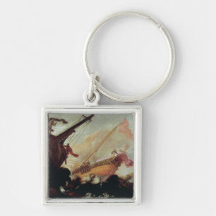 Galleons wrecked on a rocky shore keychain