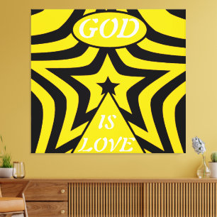 Gallery-Wrapped Canvas: Cyber Yellow & Black Star Canvas Print
