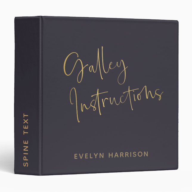 Galley Instructions Personalized Indigo Blue Gold  Binder (Front/Spine)