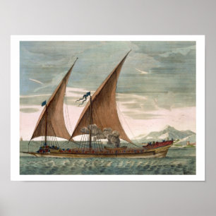 Galley under sail, flying standard of the Commande Poster