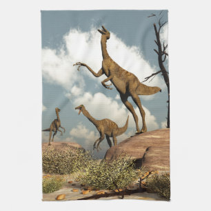 Gallimimus dinosaurs - 3D render Kitchen Towel