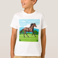 Galloping Bay Horse in a Green Meadow