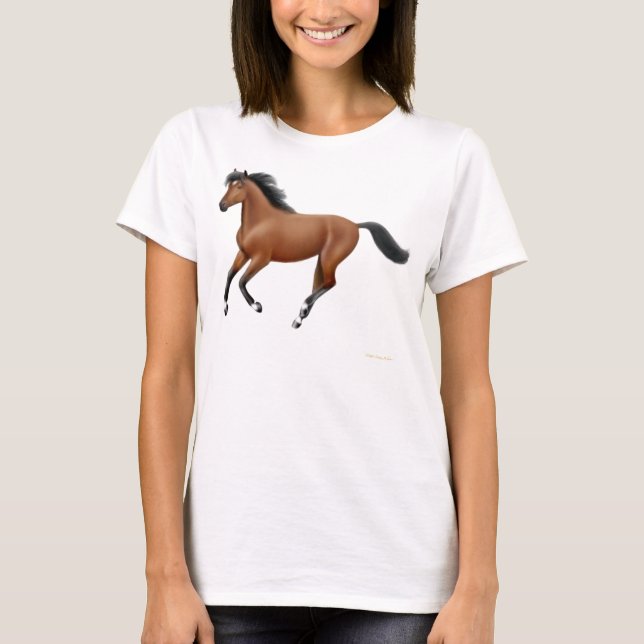 Galloping Bay Horse Ladies Babydoll Shirt (Front)
