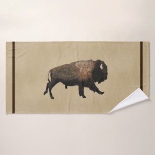 Galloping Bison On Old Paper Bath Towel