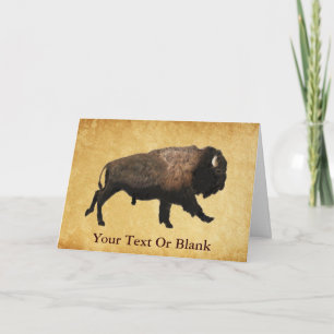 Galloping Bison On Old Paper Card