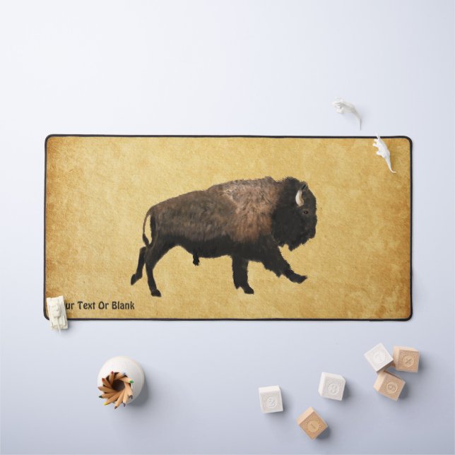 Galloping Bison On Old Paper  Desk Mat (Kids Table)