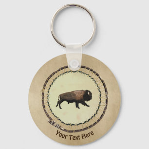 Galloping Bison On Old Paper Keychain