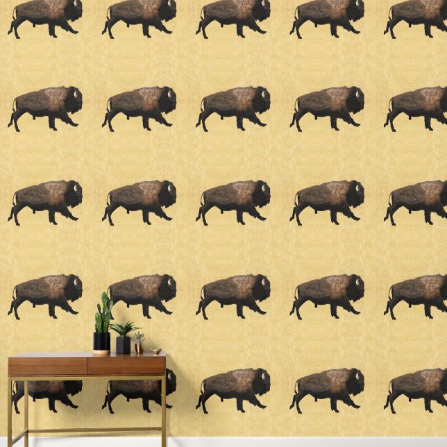 Galloping Bison On Old Paper Wallpaper (Hallway)