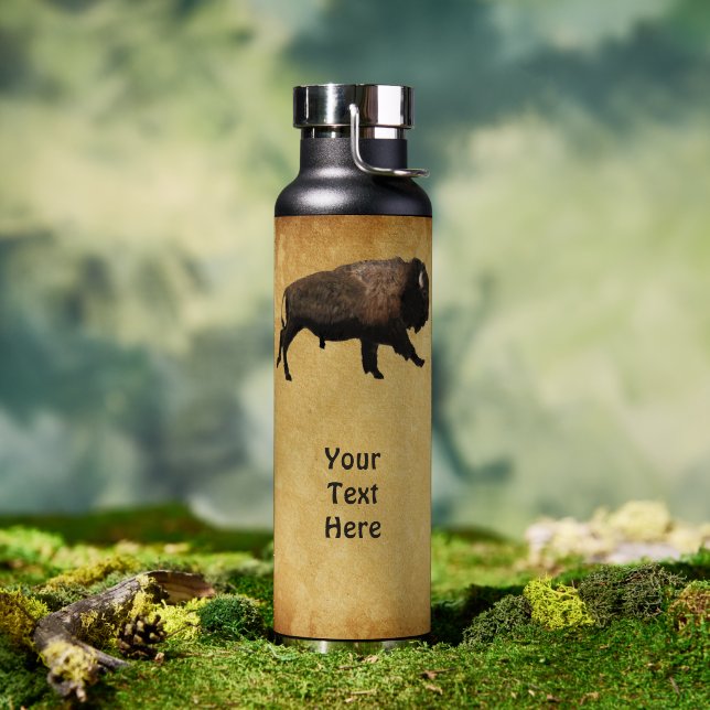 Galloping Bison On Old Paper Water Bottle (Outdoor (Rotated))