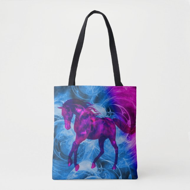 Galloping Black Fantasy Horse Art Tote Bag (Front)