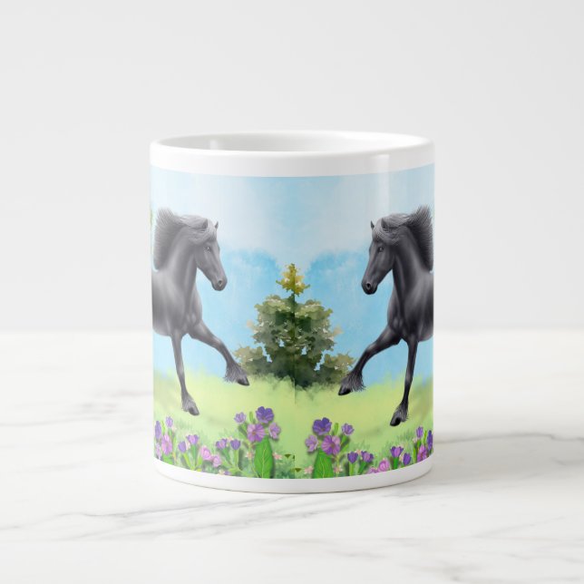 Galloping Black Friesian Horse Large Coffee Mug (Front)