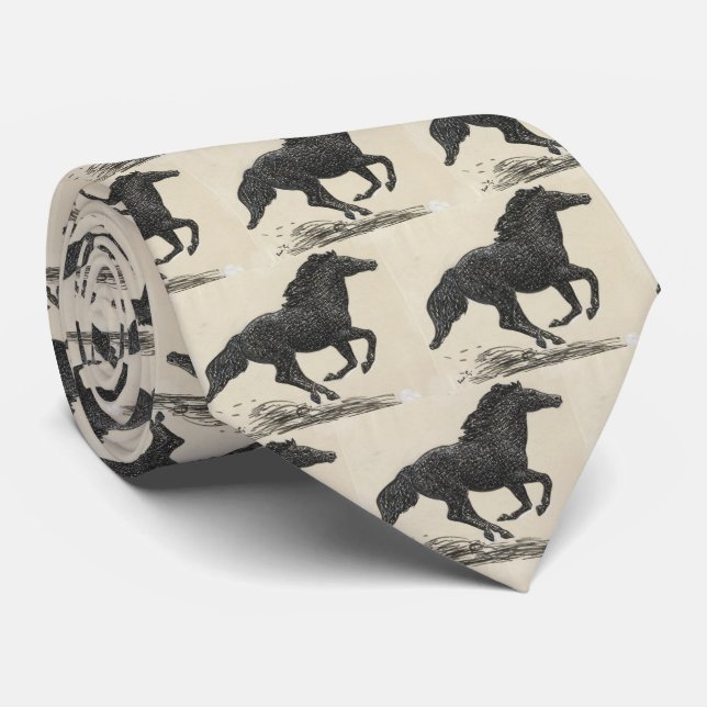Galloping Black Horse Tie (Rolled)