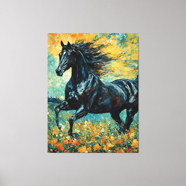 Galloping Black Stallion Canvas Print (Front)