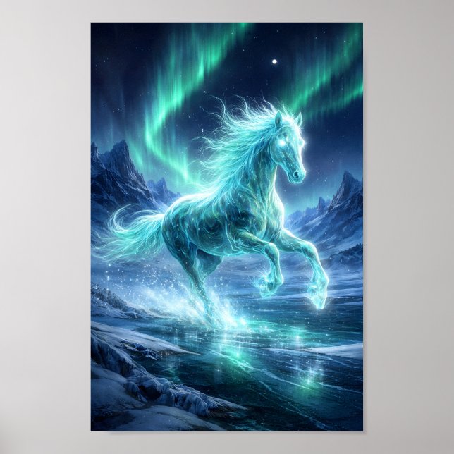 Galloping Celestial Spirit Horse Under Green North Poster (Front)