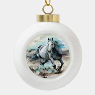 Galloping Draught Horse Watercolour  Ceramic Ball Christmas Ornament