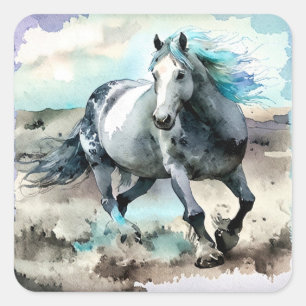 Galloping Draught Horse Watercolour Square Sticker
