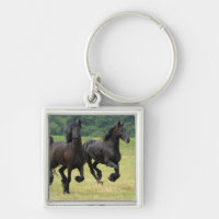 Galloping Friesian Horses Keychain