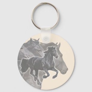 Galloping Friesians Keychain