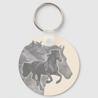 Galloping Friesians Keychain