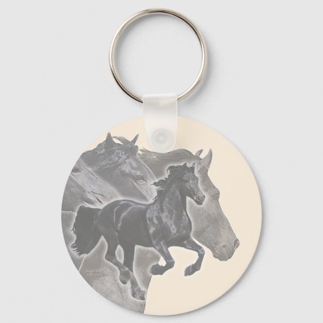 Galloping Friesians Keychain (Front)
