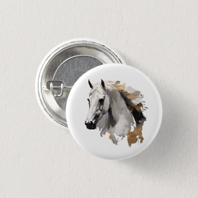 Galloping Grace White Horse Art 1 Inch Round Button (Front & Back)