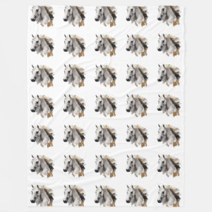 Galloping Grace White Horse Art Fleece Blanket