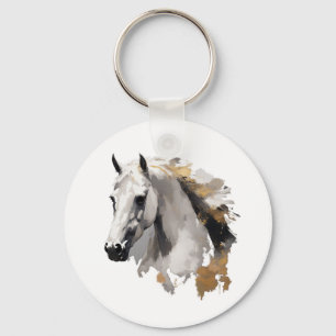 Galloping Grace White Horse Art Keychain