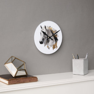 Galloping Grace White Horse Art Round Clock