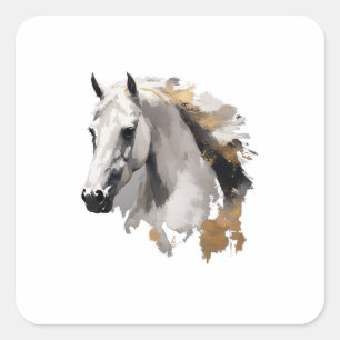 Galloping Grace White Horse Art Square Sticker