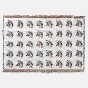 Galloping Grace White Horse Art Throw Blanket
