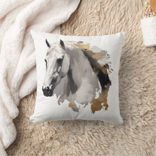 Galloping Grace White Horse Art Throw Pillow