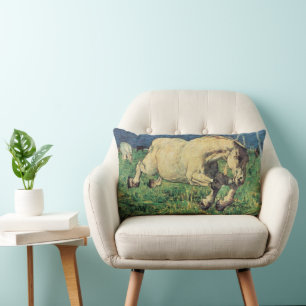 Galloping Horse by Giovanni Segantini, Vintage Art Lumbar Pillow