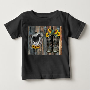 Galloping Horse Cowboy Boots Horseshoe Sunflowers Baby T-Shirt
