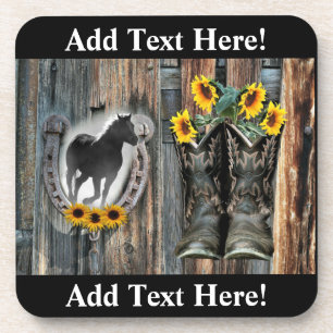 Galloping Horse Cowboy Boots Horseshoe Sunflowers Coaster