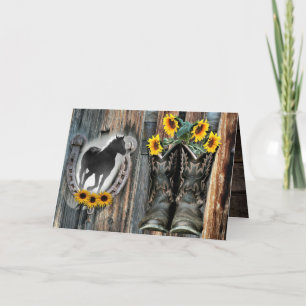 Galloping Horse Cowboy Boots Horseshoe Sunflowers Thank You Card
