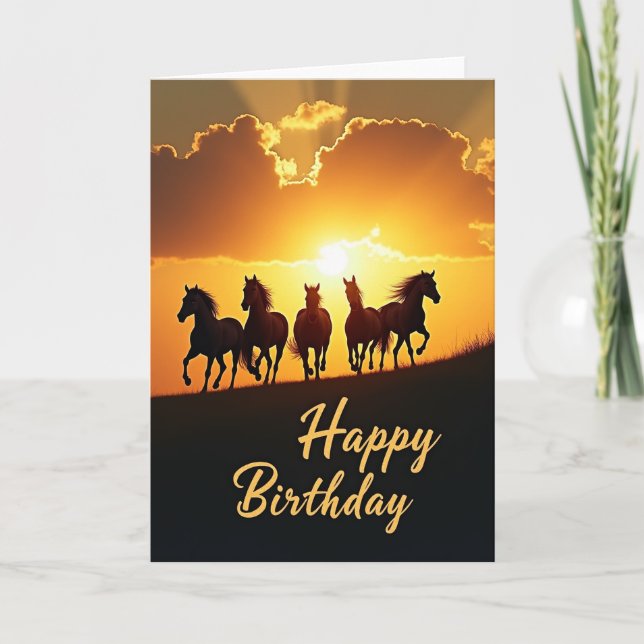 Galloping Horse Sunset Birthday Card (Front)