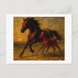 Galloping Horses at Sunset,  Postcard