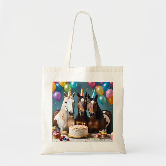 Galloping into Fun: A Horse Birthday Celebration Tote Bag (Front)