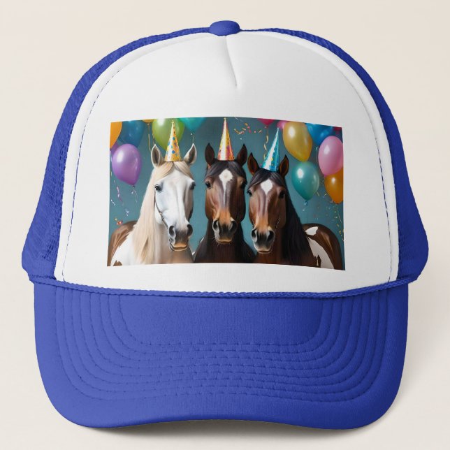 Galloping into Fun: A Horse Birthday Celebration Trucker Hat (Front)