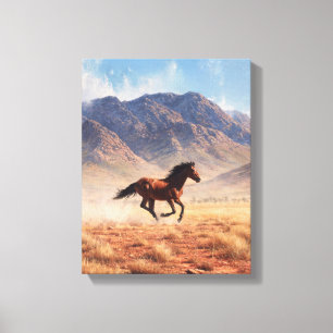 Galloping Mustang Desert Mountain Art Canvas Print