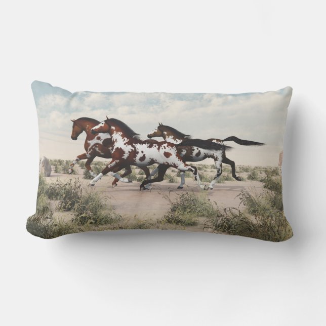 Galloping Paint Horses Lumbar Pillow (Front)