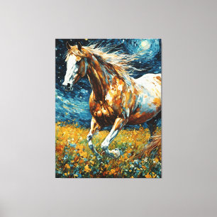 Galloping Pinto Stallion Van Gogh Canvas Print