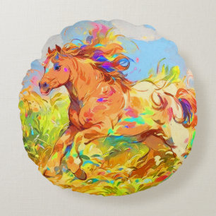 Galloping Pony - Children's Book Art Round Pillow