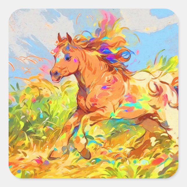 Galloping Pony - Children's Book Art Square Sticker (Front)