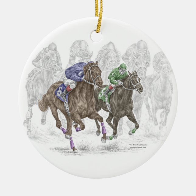 Galloping Race Horses Ceramic Ornament (Front)