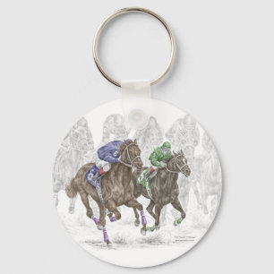 Galloping Race Horses Keychain